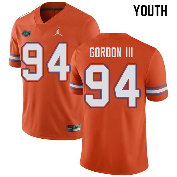 NCAA Florida Gators Moses Gordon III Youth #94 Jordan Brand Orange Stitched Authentic College Football Jersey ZDY1164PN